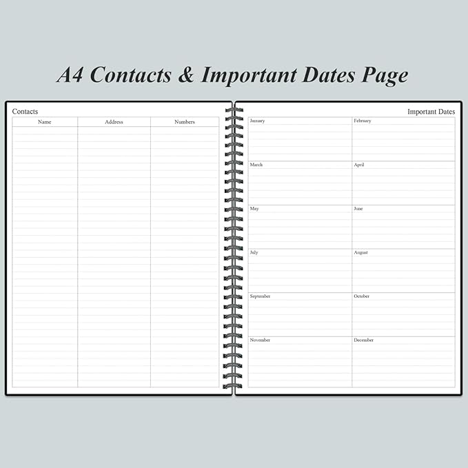 Daily Planner Undated - A4 To Do List Notebook Hourly Schedules, Spiral Appointment Planner for Women and Men,PVC Hardcover, Inner Pocket, Elastic Closure, 8.5" x 11", Black