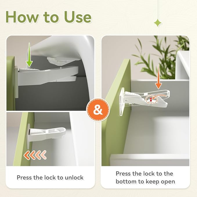 SAFELON 12 Pcs Baby Safety Cabinet Locks Childproof Drawer Locks with Screws, Kids Latch for Drawers and Cabinets, Works with Most Cabinets and Drawers.