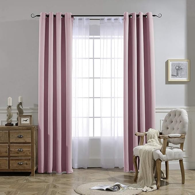 NICETOWN Blackout Pink Curtains for Girls Room - Thermal Insulated Solid Grommet Room Darkening Curtains/Panels/Drape for Bedroom (Lavender Pink=Baby Pink, 1 Pair, 52 by 84-Inch)