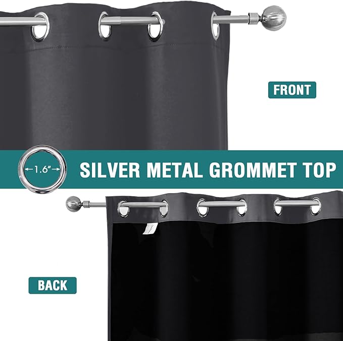 ChrisDowa 100% Blackout Curtains for Bedroom with Black Liner, 2 Thick Layers Total Blackout Thermal Insulated Grommet Window Curtains 84 Inch Long 2 Panels Set (Dark Grey, 52 x 84 Inch)