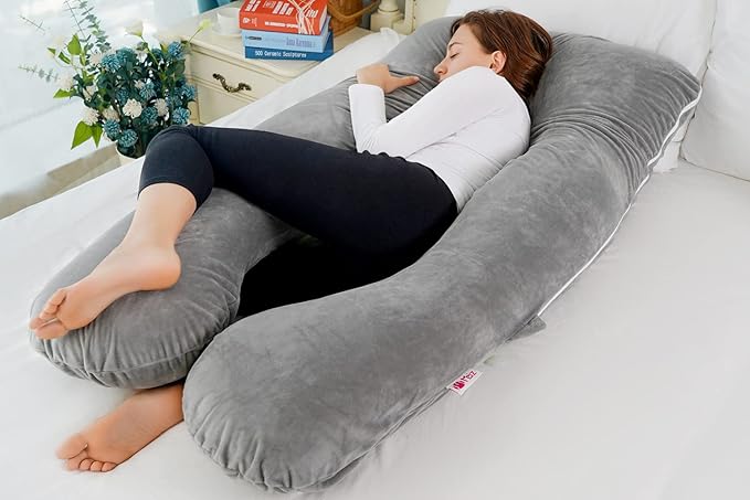 Meiz Pregnancy Pillow, U Shaped Full Body Pillow, Pregnancy Pillows for Sleeping, Maternity Pillow for Pregnant Women with Removable Velvet Cover (60 Inch, Gray)