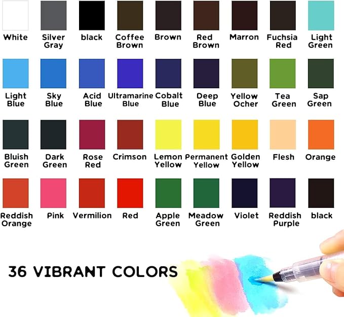Watercolor Paint set, 36 Colors Premium Solid Watercolor Half Pans in Tin Box, 1 refillable Water Brush Pen, Art Pigment Kit Perfect for Artists Students Kids Beginners and Art Lovers