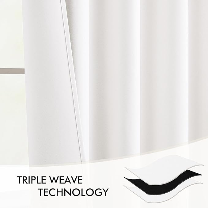 MIULEE Pure White Back Tab Light Blocking Curtains 63 Inch Length 2 Panels Set for Living Room Bedroom Privacy, Rod Pocket/Pinch Pleat Thermal Insulated Room Darkening Pleated Blackout Drapes