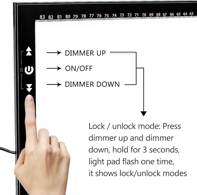 HSK A1 62 * 88CM Artist Light Box Light Pad Aluminium Frame Super Thin 6.6mm Touch Lock/Unlock Dimmer Button 20W Super Bright LED 5000 lux with 24V 1A Adapter