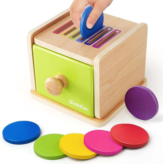 Montessori Toys for 1-3 Year Old: Color Sorting Wooden Drawer Box Toy for Toddlers, Object Permanence and Fine Motor Sensory Toy, 12-18 Months Busy Board Matching Game for Baby Boys and Girls Gifts