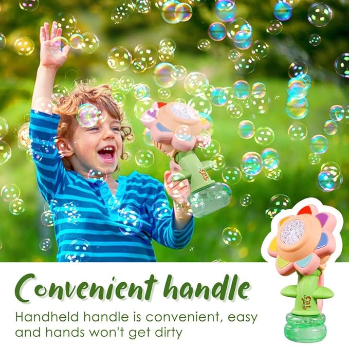 Sunflower Bubble Machine for Kids Automatic Flower Bubble Toy with Colorful Lighting for Toddlers Handheld 20000+Bubbles 3 Modes Fun Swing Dance Bubble Maker Blower Blaster Outdoor Toys Type-C Yellow