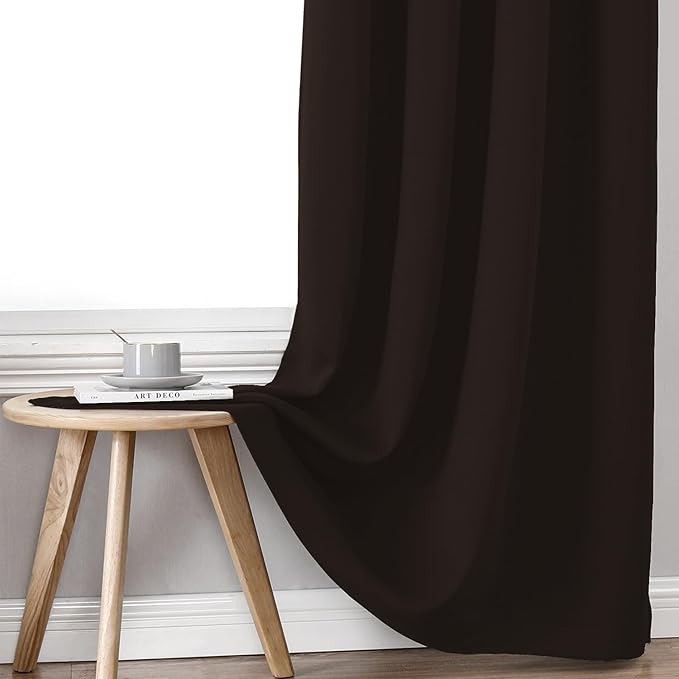 ChrisDowa 100% Blackout Curtains 90 inch Long for Bedroom with Black Liner, 2 Thick Layers Total Blackout Thermal Insulated Grommet Long Window Curtains 2 Panels Set (Brown, 52 x 90 Inch)