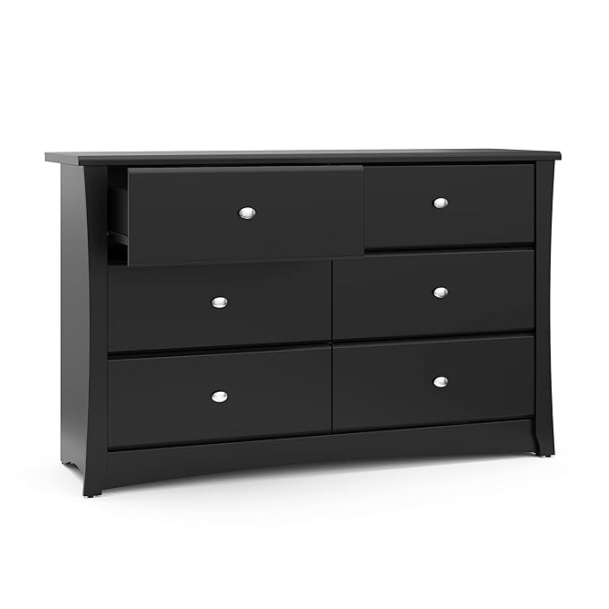 Storkcraft Crescent 6 Drawer Bedroom Dresser (Black) – GREENGUARD Gold Certified, Nursery Dresser for Kids Bedroom