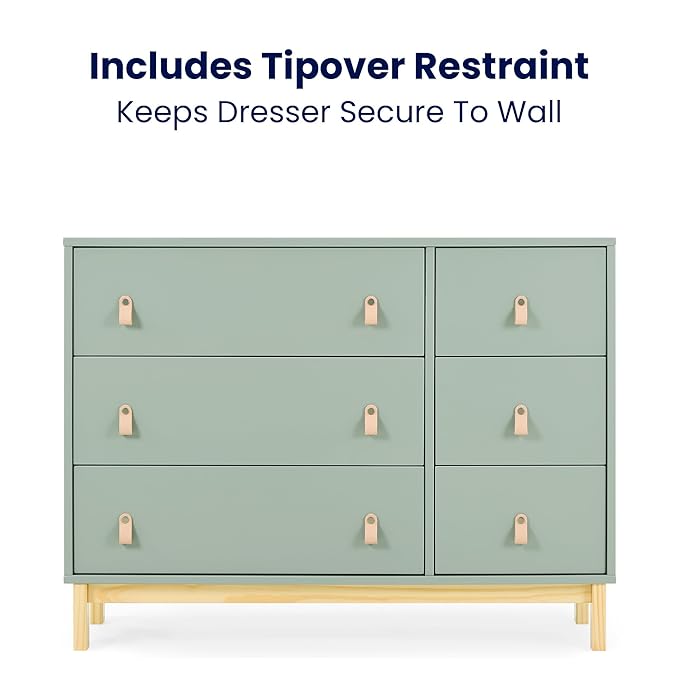 Delta Children babyGap Legacy 6 Drawer Dresser with Leather Pulls and Interlocking Drawers Greenguard Gold Certified, Sage Green w/Natural