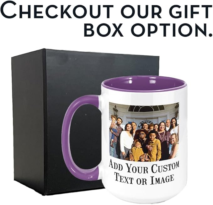 Personalized Coffee Mug, Custom Photo Text 15 Oz Ceramic Mug, Customized Picture Name Tea Cup, Unique Gift Idea, Taza Cafe Personalizadas Fotos, Cute Custom Gifts Mom Women Men, Mother's Day, Purple