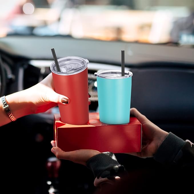 VEGOND 20oz Tumbler Bulk with Lid and Straw 6 Pack, Stainless Steel Vacuum Insulated Tumbler, Double Wall Coffee Cup Travel Mug, Red