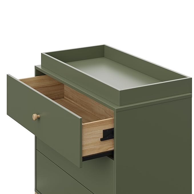 Storkcraft California 3-Drawer Chest with Removable Changing Topper (Olive with Driftwood) – GREENGUARD Gold Certified, Interlocking Drawer System, Pre-Installed Tracks, Easy Assembly