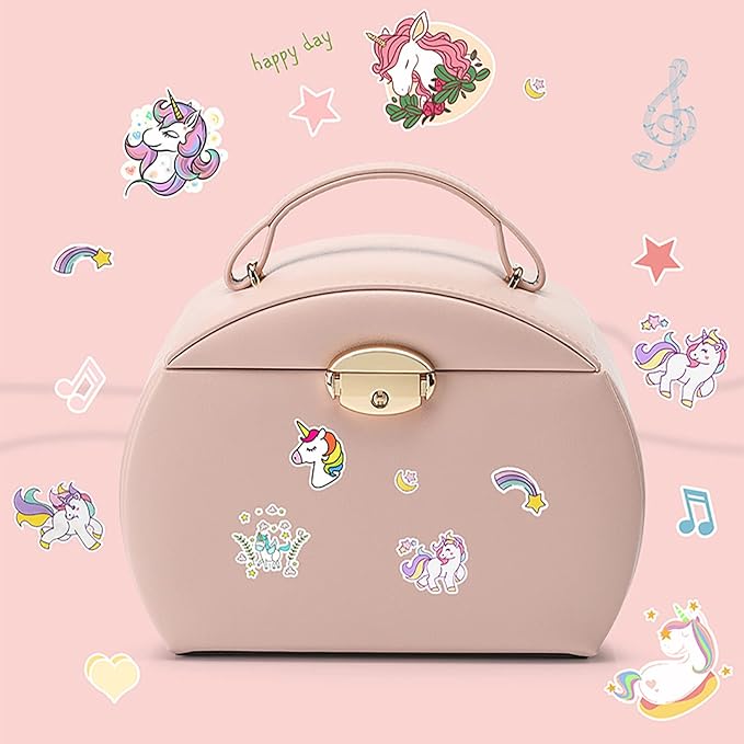 Vlando Musical Jewelry Box with Spinning Ballerina, Lockable Girls’ Jewelry Organizer for Necklaces Rings and Hair Accessories, Gift for Girls and Kids, Pink