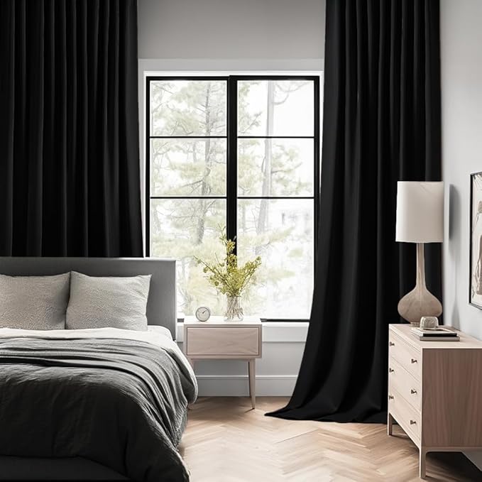 MIULEE Back Tab Blackout Curtains 102 Inch Long 2 Panels Set for Living Room Bedroom, Halloween Black Rod Pocket/Pinch Pleated Thermal Insulated Room Darkening Light Blocking Floor to Ceiling Drapes