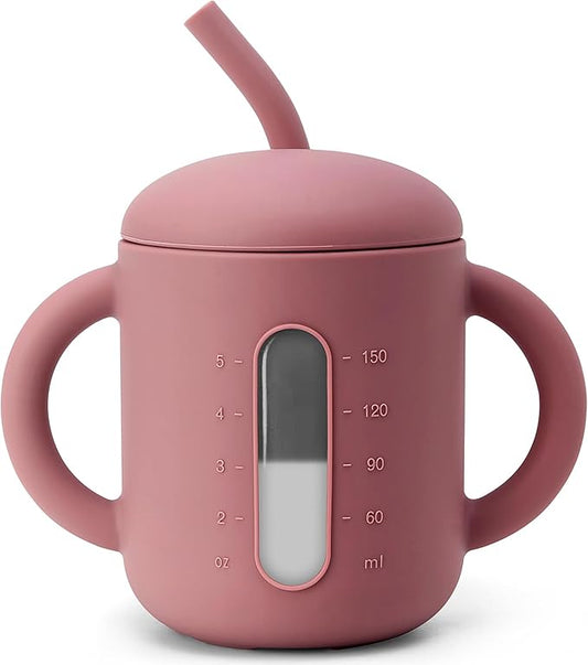 SAMiGO Silicone Sippy Cup, Baby Straw Cup for 6 12 18 Months, Sippy Cup with Straw for Toddlers 1-3 Years, Baby Water Cup for Drinking and Training, 6 oz