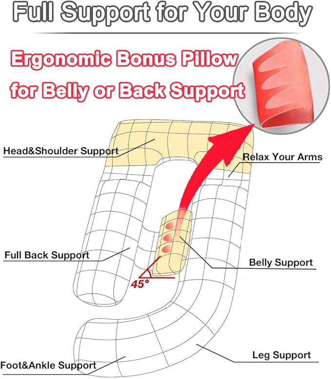 AS AWESLINGDetachable Maternity Pillow for Pregnant Women | 60in Pregnancy Pillows for Sleeping | Extra Large Full Body Pillow for Pregnancy with Crystal Velvet Cover(Dark Gray)