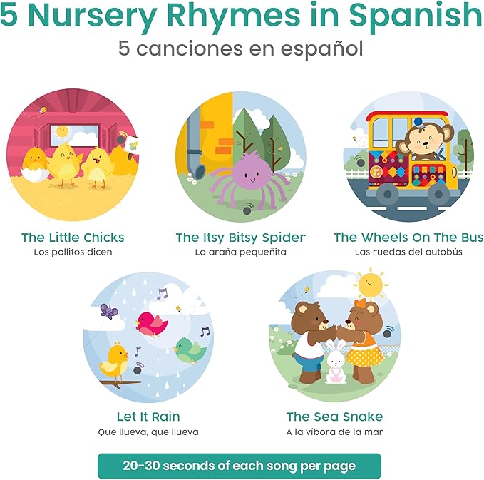 Binibi Spanish Musical Book for Babies & Toddlers 1-3 Los Pollitos Dicen & Other Nursery Rhymes | Spanish Learning for Kids | Bilingual Children's Book | Sound Book | Libro en español para bebés