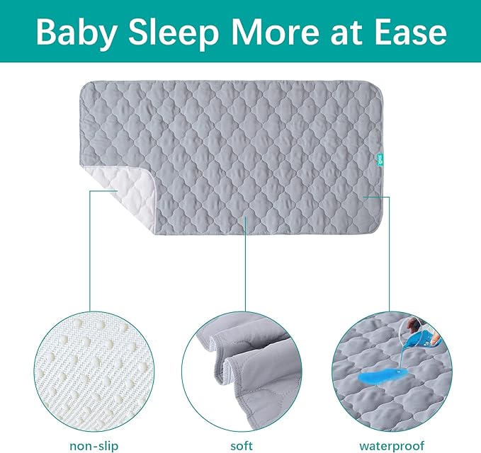 Waterproof Crib Mattress Protector Pad Cover 2 Pack 28" x 52", Anti Slip & Absorbent Waterproof Bed Pads for Standard Crib/Toddler Bed Quilted Machine Washable (Quilted Improved Thickness) Grey