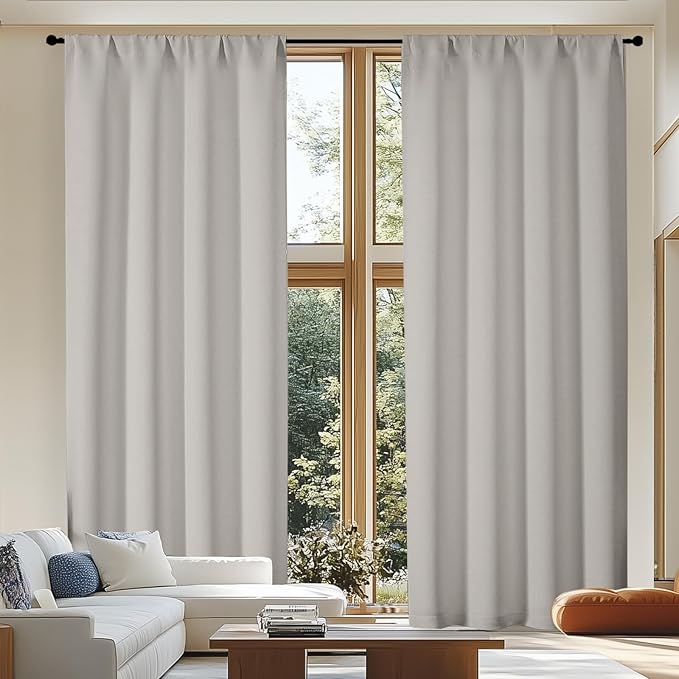 Simplebrand Ava Natural Blackout Curtains for Patio 108 Inches Long 2 Panels Set, Solid Thermal Insulated Room Darkening Rod Pocket Window Treatment Curtains Blackout Drapes, W50 x L108 Inch, Natural
