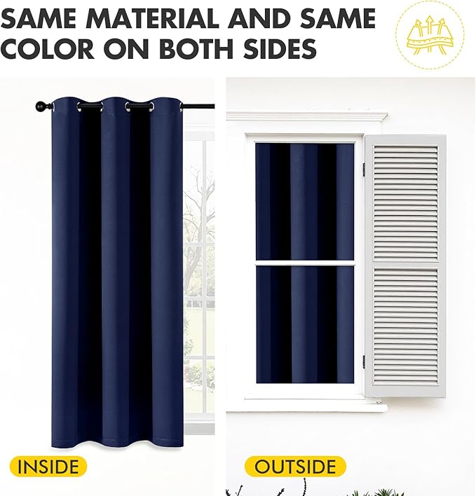 MIULEE Navy Blue Blackout Curtains for Bedroom Living Room 63 Inches Long 2 Panels, Thermal Insulated Room Darkening Drapes Solid Grommet Noise Reducing Light Blocking Window Treatments 40x63 Inch