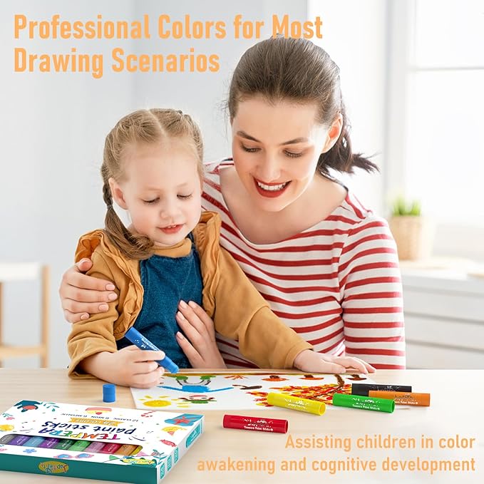 Paint Sticks for Kids 24 Colors, Quick Drying, Smooth, Non-Toxic and Washable Tempera Paint Sticks with 120 PDF Coloring Pages and 30 Stickers, Toddler Art Supplies for Drawing