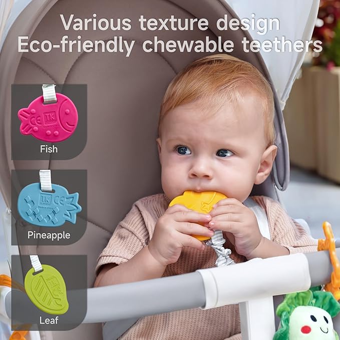 TUMAMA Baby Toys 0 3 6 12 Months, Soft Hanging Stroller Toys Potted Plant Crib Car Seat Toys, Infant Newborn Crinkle Infant Rattles with Teether Squeaky Sensory Developmental Toy
