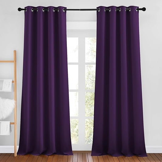 NICETOWN Royal Purple Room Darkening Draperies and Curtains - Home Fashion Energy Saving Grommet Top Room Darkening Drape Panels for Bedroom (Set of 2, 46 by 90 Inch, Royal Purple)