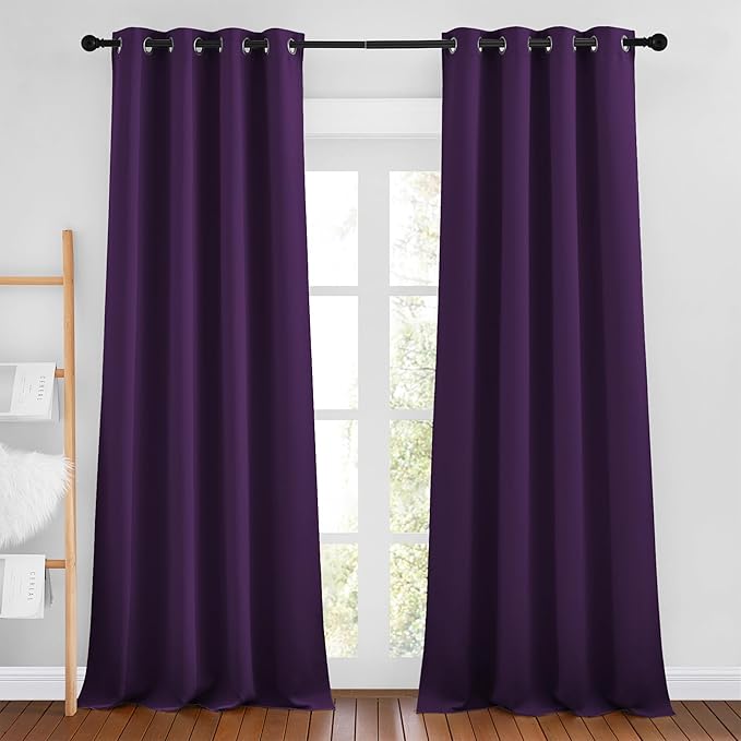 NICETOWN Royal Purple Room Darkening 102 inch Curtains, Grommet Thermal Curtains Weighted Window Treatments for Living Room/Farmhouse, W46 x L102, 2 Panels