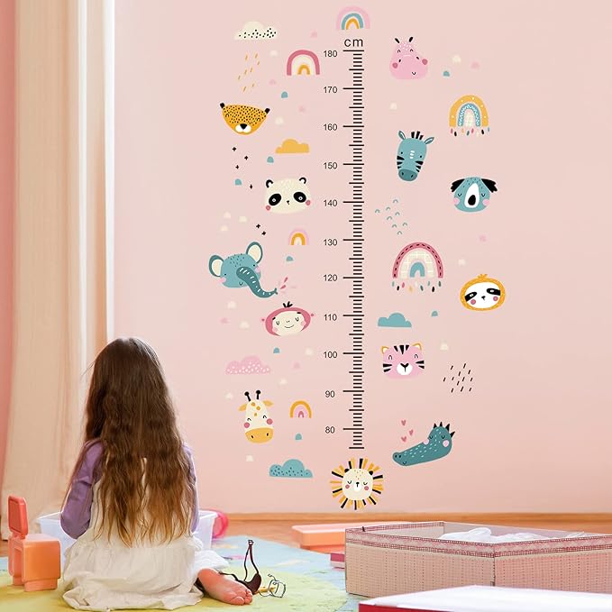 Kids Measuring Height Wall Decals Cute Cartoon Animal Stickers DIY Removable Peel and Stick Kids Room Wall Decoration for Boys and Girls Bedroom Nursey Classroom Playroom Decal