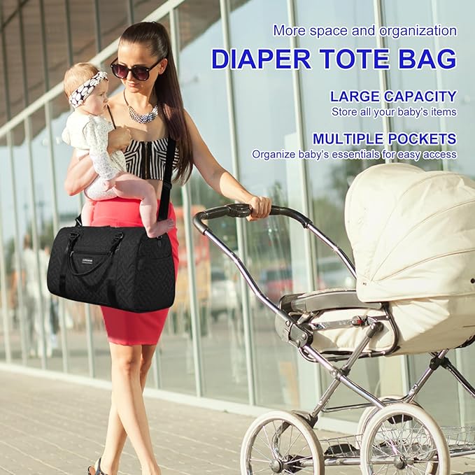 Diaper Bag Tote: Mommy Bag, Baby Bag for Boy and Girl, Mom Hospital Bag, Twins or 2 Kids Diapers Bag