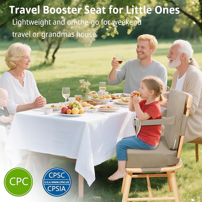 Toddler Booster Seat for Kitchen Chair, 2-in-1 Dining Table Booster Seat with Backrest & Adjustable Straps – Easy-Clean, PU Portable Toddler Eating Travel Increasing Cushion - Dark Coffee