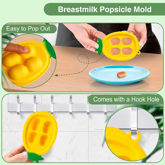 Baby Fruit Food Feeder - Silicone Nibble Tray Combo - Breastmilk Popsicle Mold for Cooling Relief, BPA Free Mesh Feeder for Infant Self Feeding (Deer Green + Pineapple)