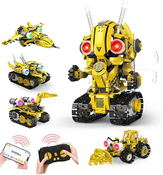 5 in 1 STEM RC Robot Building Kit, 673PCS Remote & App Controlled Jets Building Blocks Set, Robotic Technic Creative Toys, DIY Build Science Learning Gift for Boys Girls Age 6 7 8 9 10 11 12+