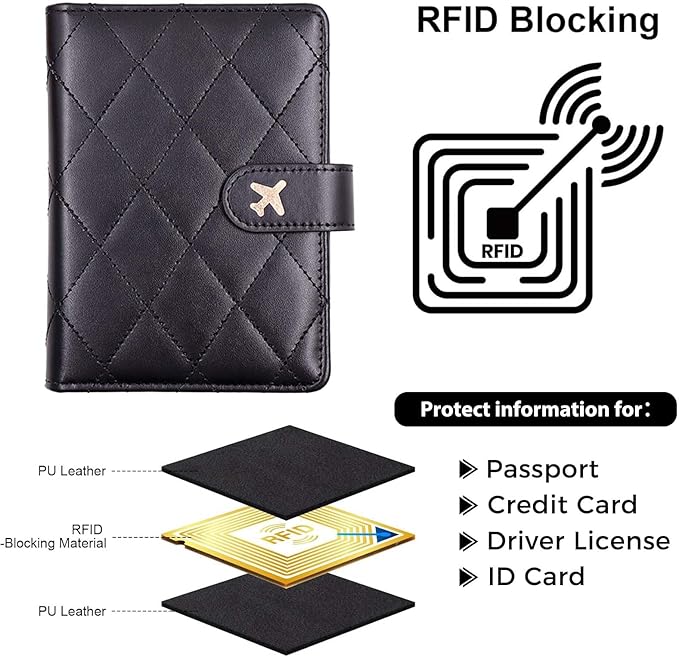 Melsbrinna Rfid Passport Holder for Travel women/Men, Cute Passport Wallet Rfid Blocking Card Slots, Rfid Passport Cover/CaseTravel Wallet, Passport Book Holder (1, LG BLACK)