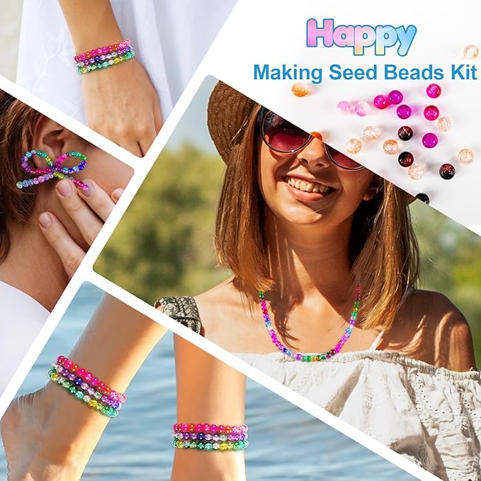 XSEINO About 1200pcs 6mm Crackle Glass Beads Bracelet Making Kit,24 Assorted Colors Crack Blush Pink Series Crystal Glass Bead for Bracelet Jewelry Making,DIY Crafts,Friendship Bracelets