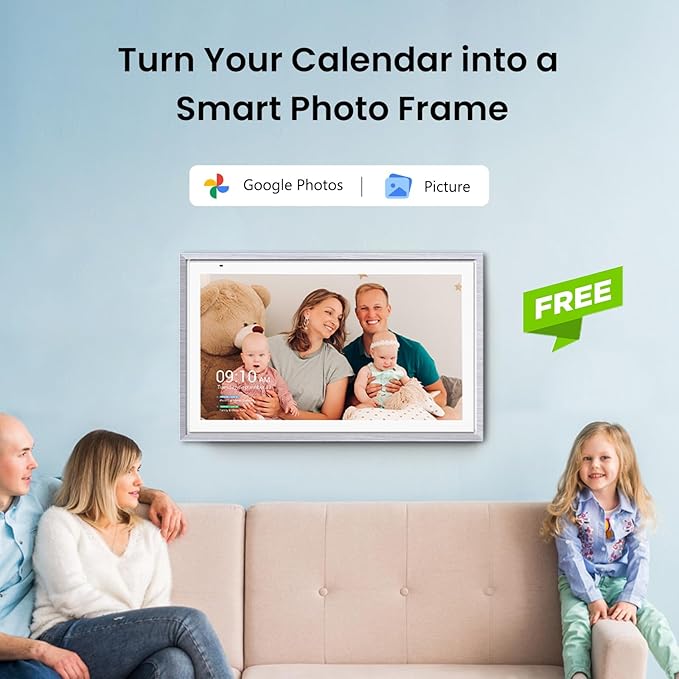 ApoloSign 15.6-inch Digital Calendar: Dual Mode Calendar with Google Play & Multi-calendar Sync, Electronic Planner & Chore Chart, Smart Touchscreen, Interactive Display for Family Schedules (Gray Wood, 15.6")