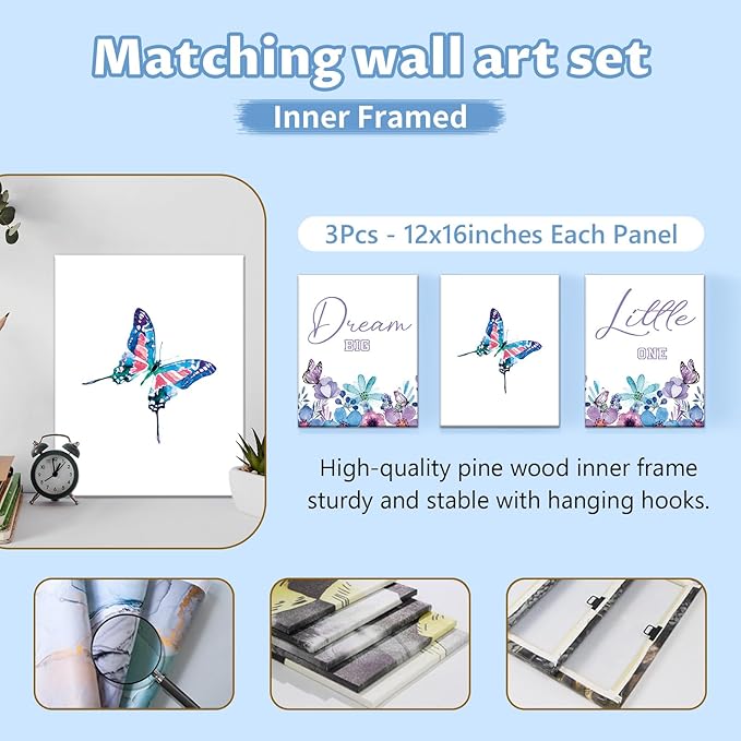 Personalized 5-Piece Crib Set, Custom Bedding With Name for Girls, Purple Butterfly Nursery Set, Gifts for Infants, Toddlers, New Parents