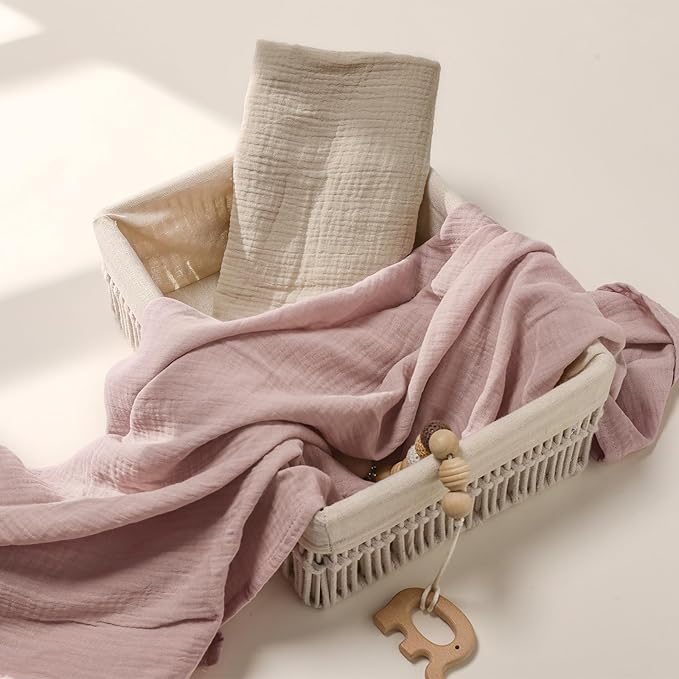 GLLQUEN BABY Muslin Swaddle Blankets for Girls, 2-Pack Organic Baby Blankets for Girl Boy, Newborn Receiving Blanket, Baby Swaddle Blanket Unisex, Baby Essentials, Registry & Gift, 40 x 38 inches