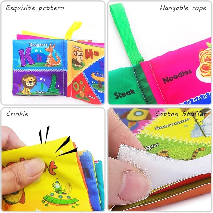 8PCS Baby Bath Books Set with Crinkle Sound, Soft Sensory Early Learning Toys for Newborns & Infants, Washable Teething Educational Activity Toy ﻿