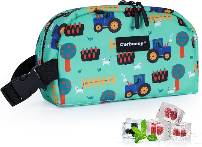 Cerbonny Small Cooler Bag Freezable Lunch Bag for Work School Travel,Small Lunch Bag,Small Insulated Bag For Kids/Adults,Freezer Lunch Bags,Mini Lunch Bag Fit For Yogurt,Suit for 3+(green vehicle)