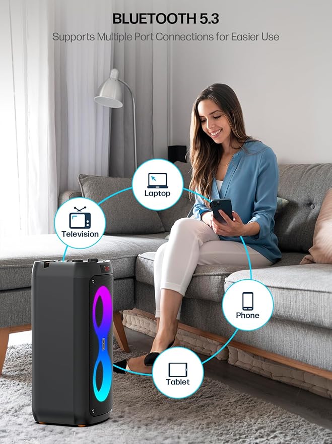 Karaoke Machine for Adults, Portable Bluetooth Speaker with 2 Wireless Microphones, PA System with Disco Lights for Big Party, Outdoor, Supports USB/TF/REC/FM/AUX, Ideal Gifts for Family, Music Lover