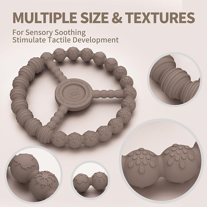 3 Pack Baby Teething Toys 3-6 Months, Silicone Ring Teethers for Babies 6-12 Months, Freezer Safe Chew Toy with Textured Grip for Boys Girls Teething Relief, Infant Easter Gift (Clay DustyRose Brown)