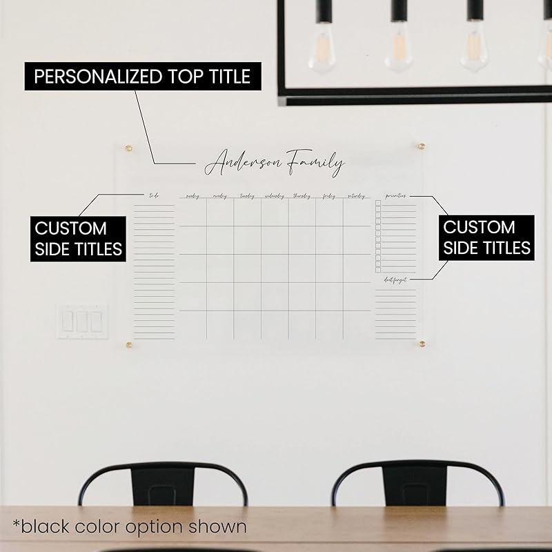 Personalized Clear Acrylic Calendar for Wall, Calendar Whiteboard for Wall, Dry Erase Wall Calendar, Wall Calendar Organizer System for Home (Cursive, Jade, 47.5"W x 36"H)