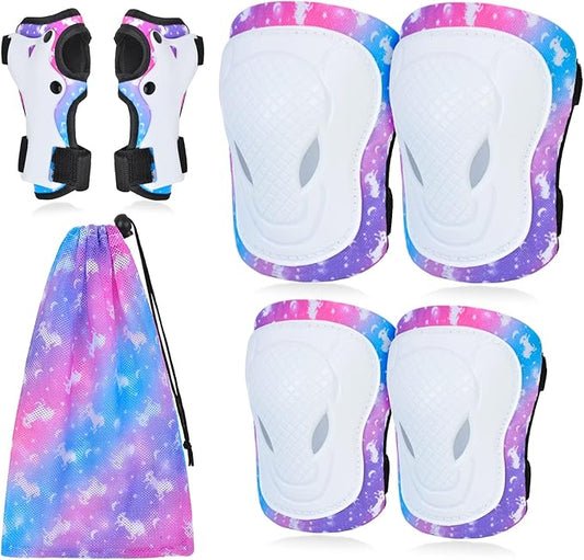 Kids Knee and Elbow Pads Set, 7 in 1 Skating Protective Gear for Skateboard, Roller Skating, Scooter, Cycling, 3-8 Years