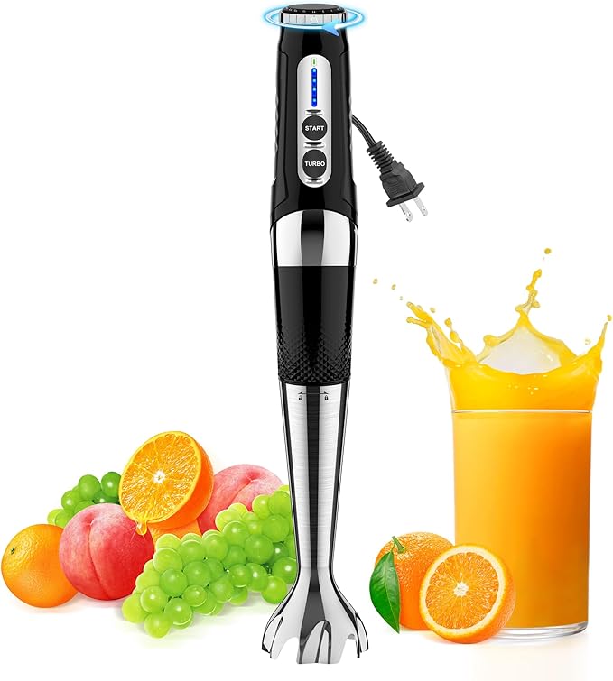 Immersion Blender Handheld, 3-Angle Adjustable with 21-Speed Electric Hand Emulsion Stick Blender with Stainless Steel Blade for Milkshakes, Puree, Soup, Baby Food, Smoothies