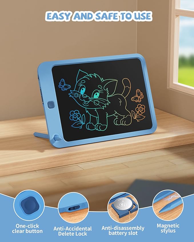 LCD Writing Tablet 10 Inch, Toys for 3 4 5 6 7 8 9 10 Year Old Boys Girls, Colorful Doodle Board Drawing Tablet, Gift for Boys Toddlers Age 3-12 Years, Memo Board, Drawing Pads with Lanyard(Navy)