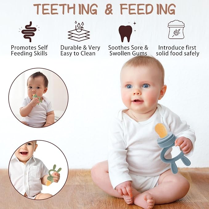 WAJIAYON Baby Breastmilk Popsicle Molds & Baby Fruit Feeder (2 Pack), Baby Food Freezer Tray Storage Containers, Silicone Teething Pacifier Feeder and Teether for Babies,Baby Feeder - Blue