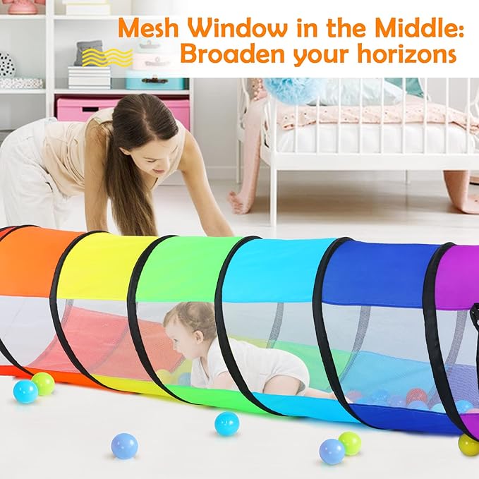 Moncoland Kids Play Tunnel Tent for Toddlers, Colorful Pop Up Crawl Toy Baby Children or Dog Cat with Breathable Mesh, Collapsible Gift Boy Girl Indoor Outdoor Games