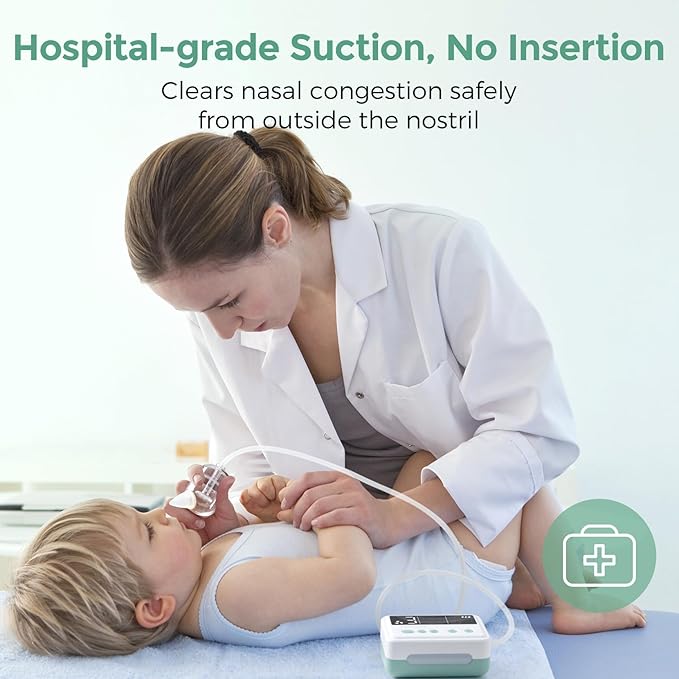 Momcozy Nasal Aspirator for Baby, 【Hospital-Grade】 70 KPa Strong Suction & 9 Suction Levels Nose Sucker, Electric Nose Cleaner for Toddler & Newborn, Soothe Light & Lullabies, BPA Free Silicone Tips