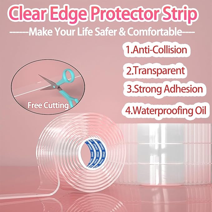 Clear Soft Corner Protectors for Furniture Strip,0.8in x13FT,Sharp Edge & Table Bumper,Window Edge,Wall Protector, Soft Corner Guards Safe for Proof,Table Corner Protectors in Family